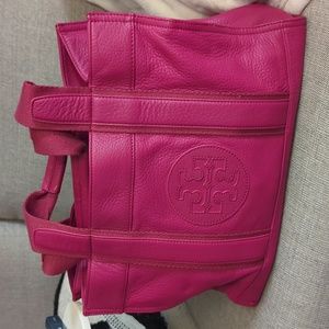 Tory Burch Gill Tote Bag Handbag Logo Leather Pink